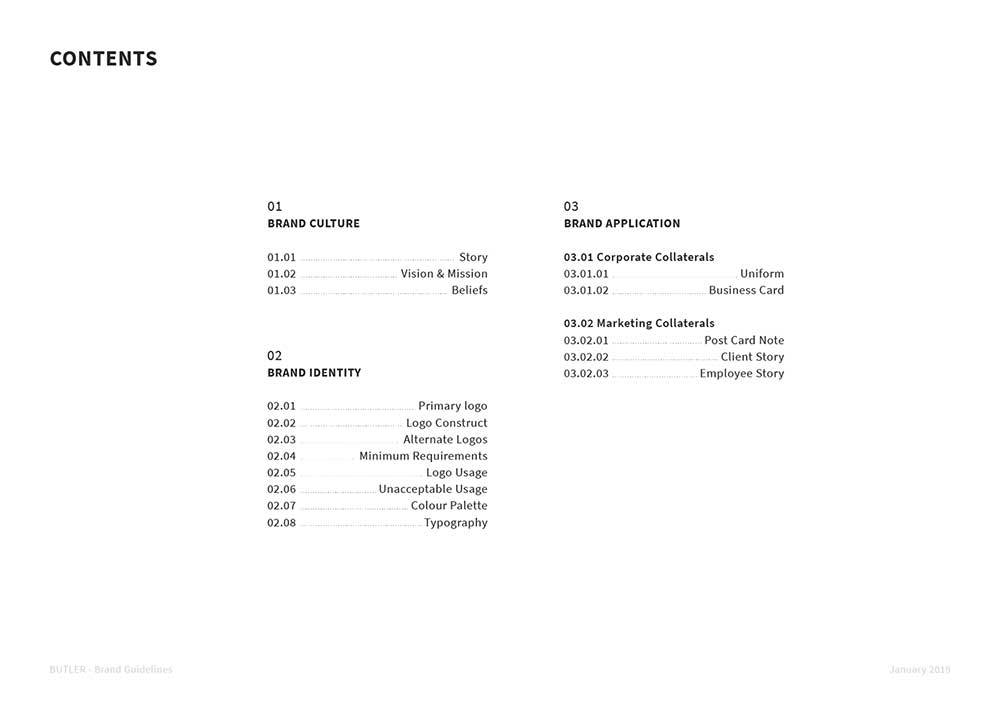 A page of Butler's brand guide designed by Sandra Tay.