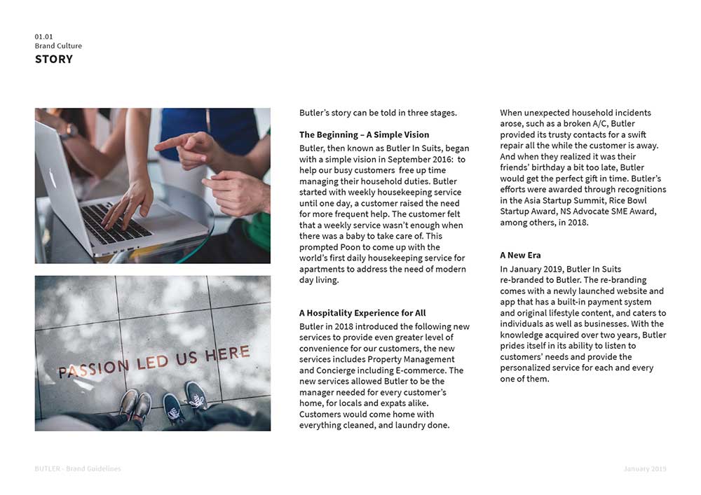 A page of Butler's brand guide designed by Sandra Tay.