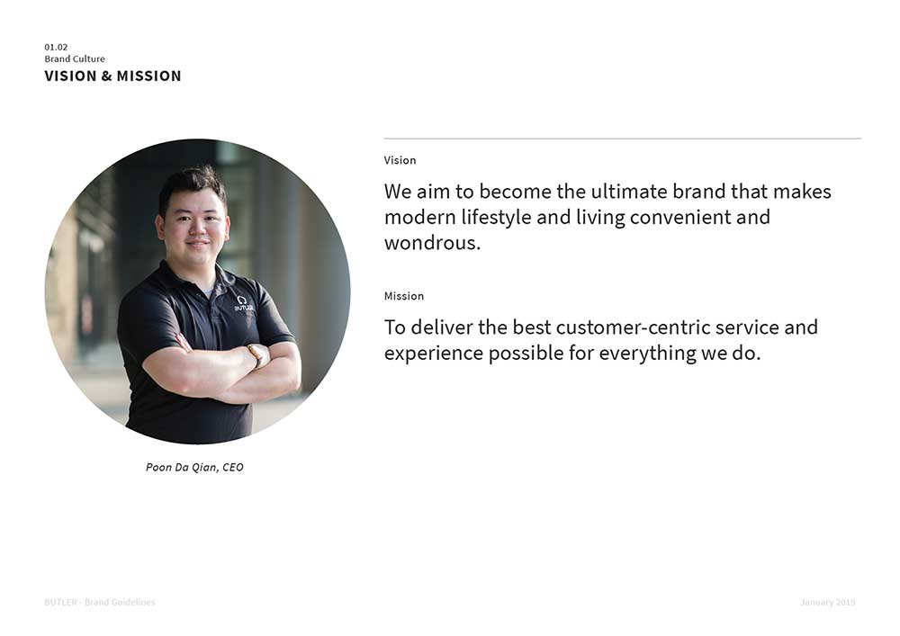 A page of Butler's brand guide designed by Sandra Tay.