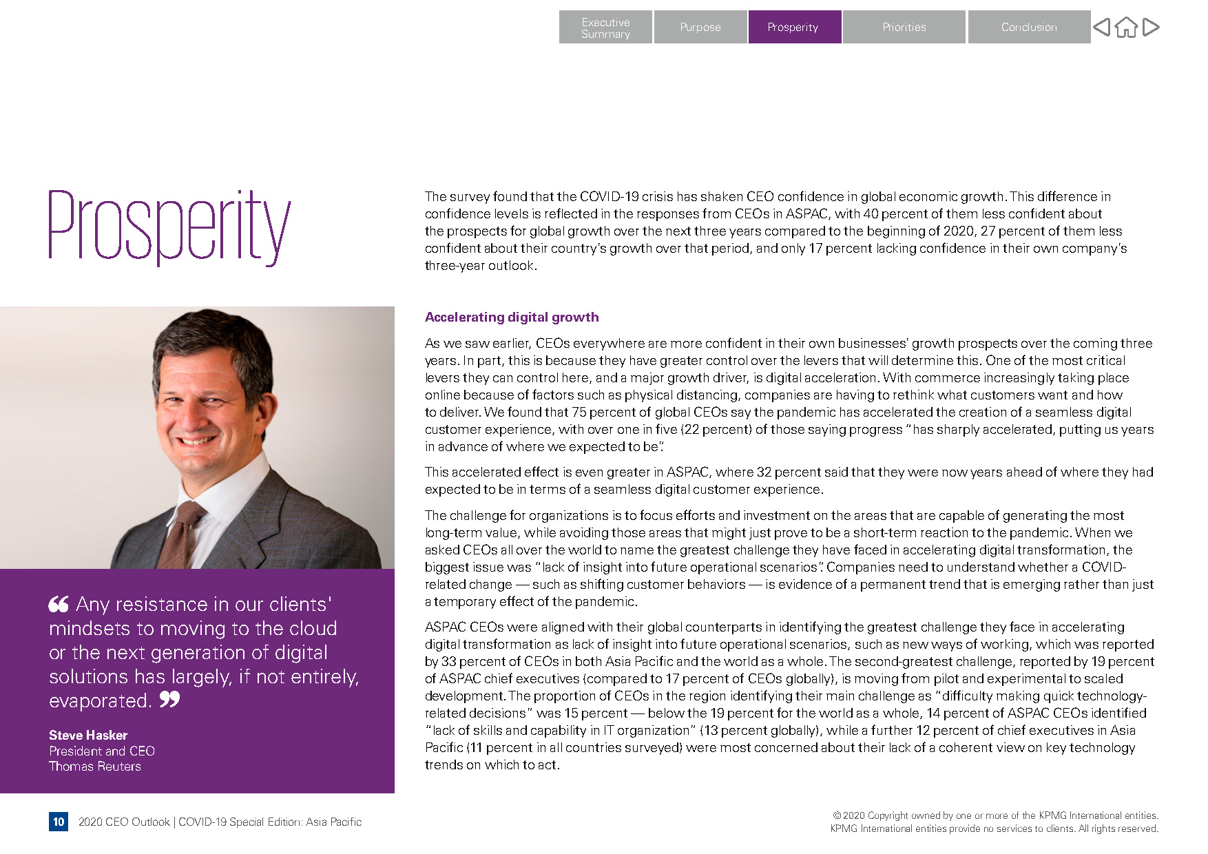A page of KPMG 2020 CEO Outlook designed by Sandra Tay.