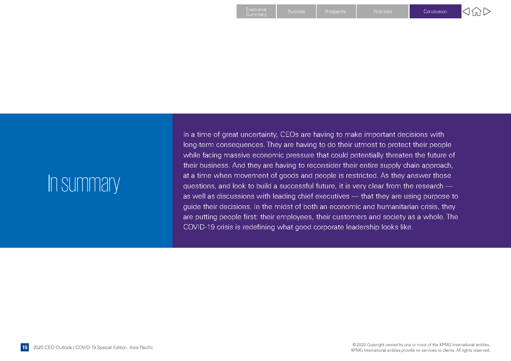 A page of KPMG 2020 CEO Outlook designed by Sandra Tay.
