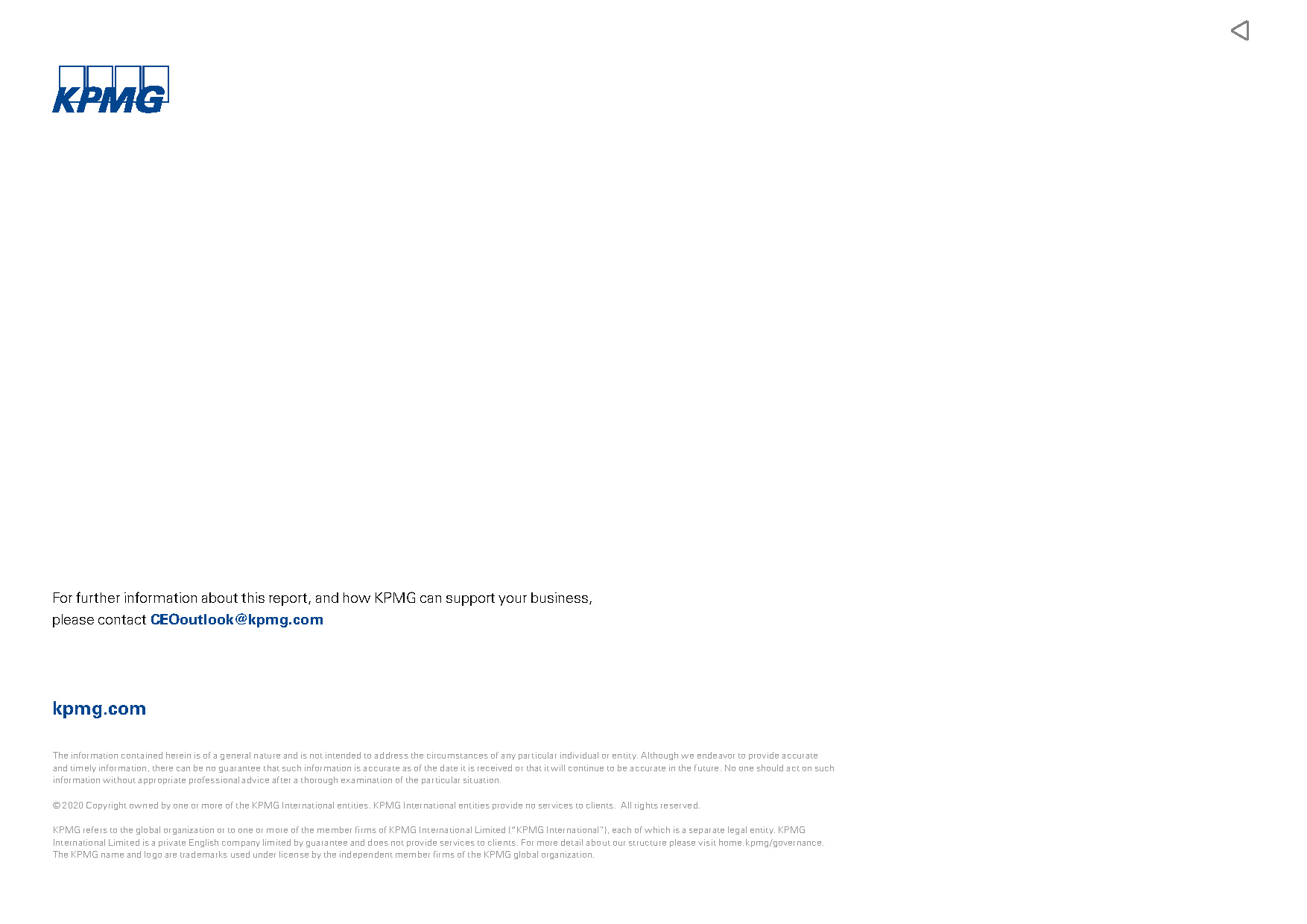 Backpage of KPMG 2020 CEO Outlook designed by Sandra Tay.