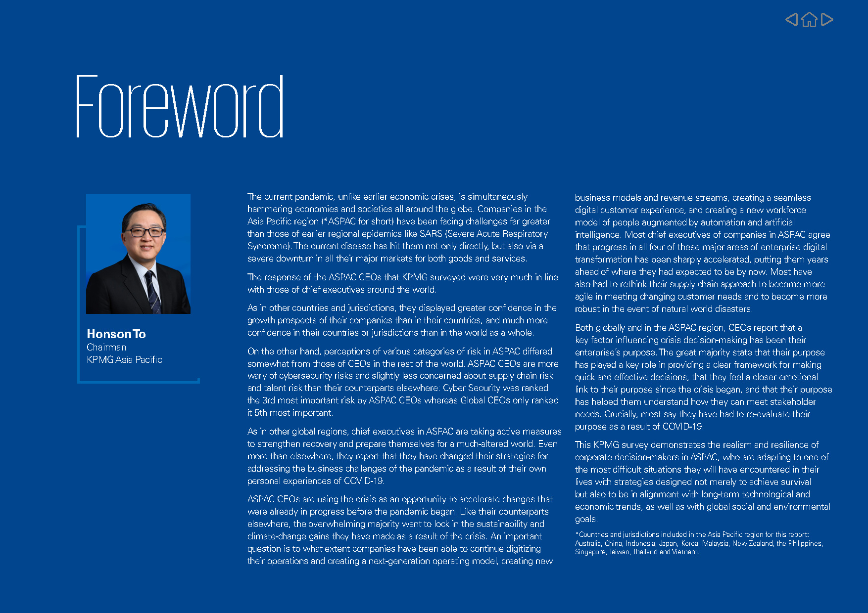A page of KPMG 2020 CEO Outlook designed by Sandra Tay.
