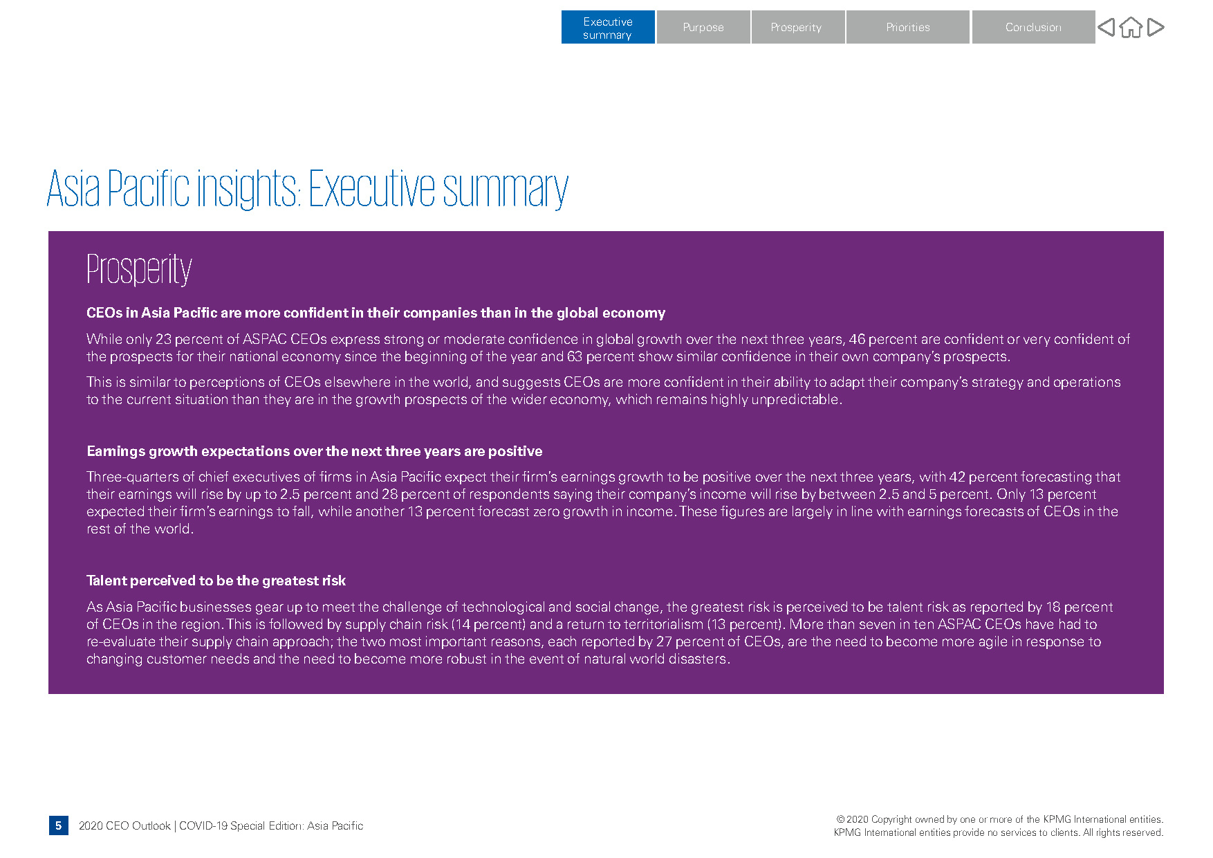 A page of KPMG 2020 CEO Outlook designed by Sandra Tay.