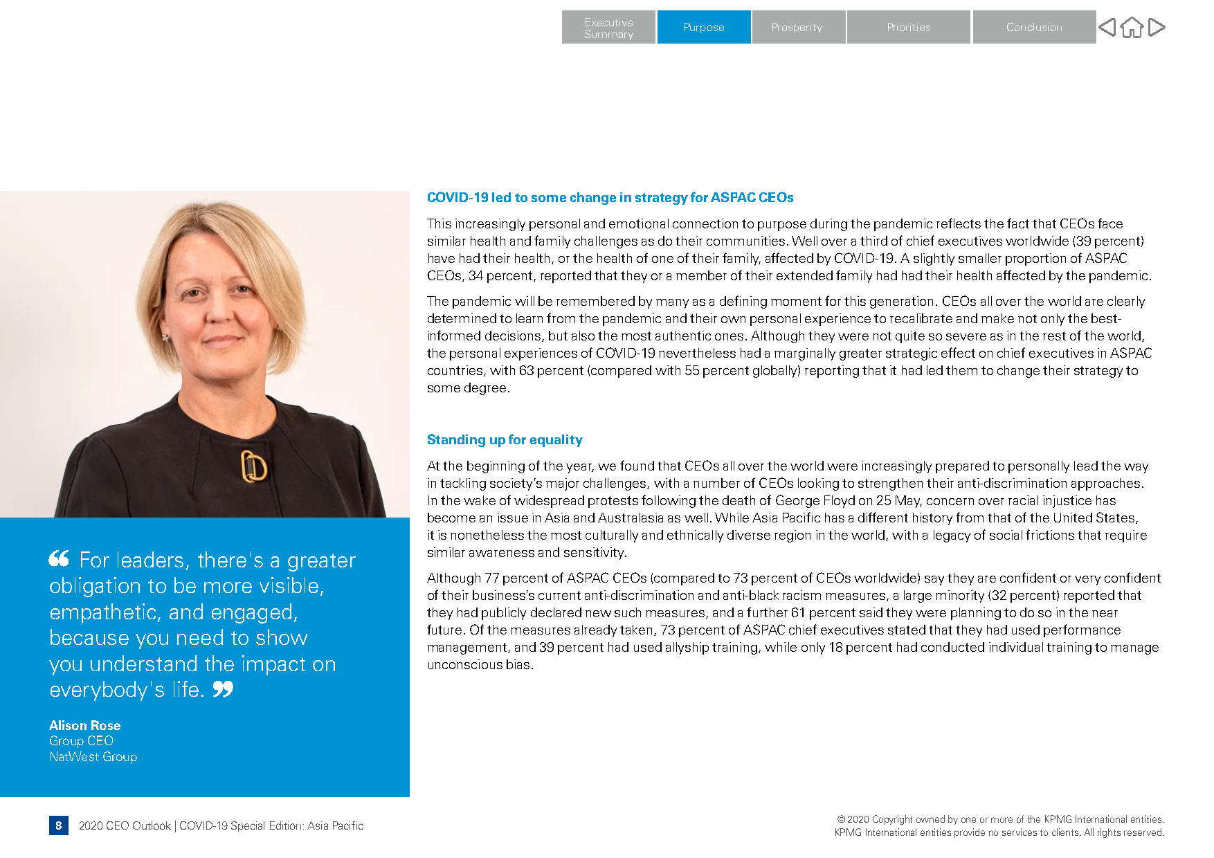 A page of KPMG 2020 CEO Outlook designed by Sandra Tay.