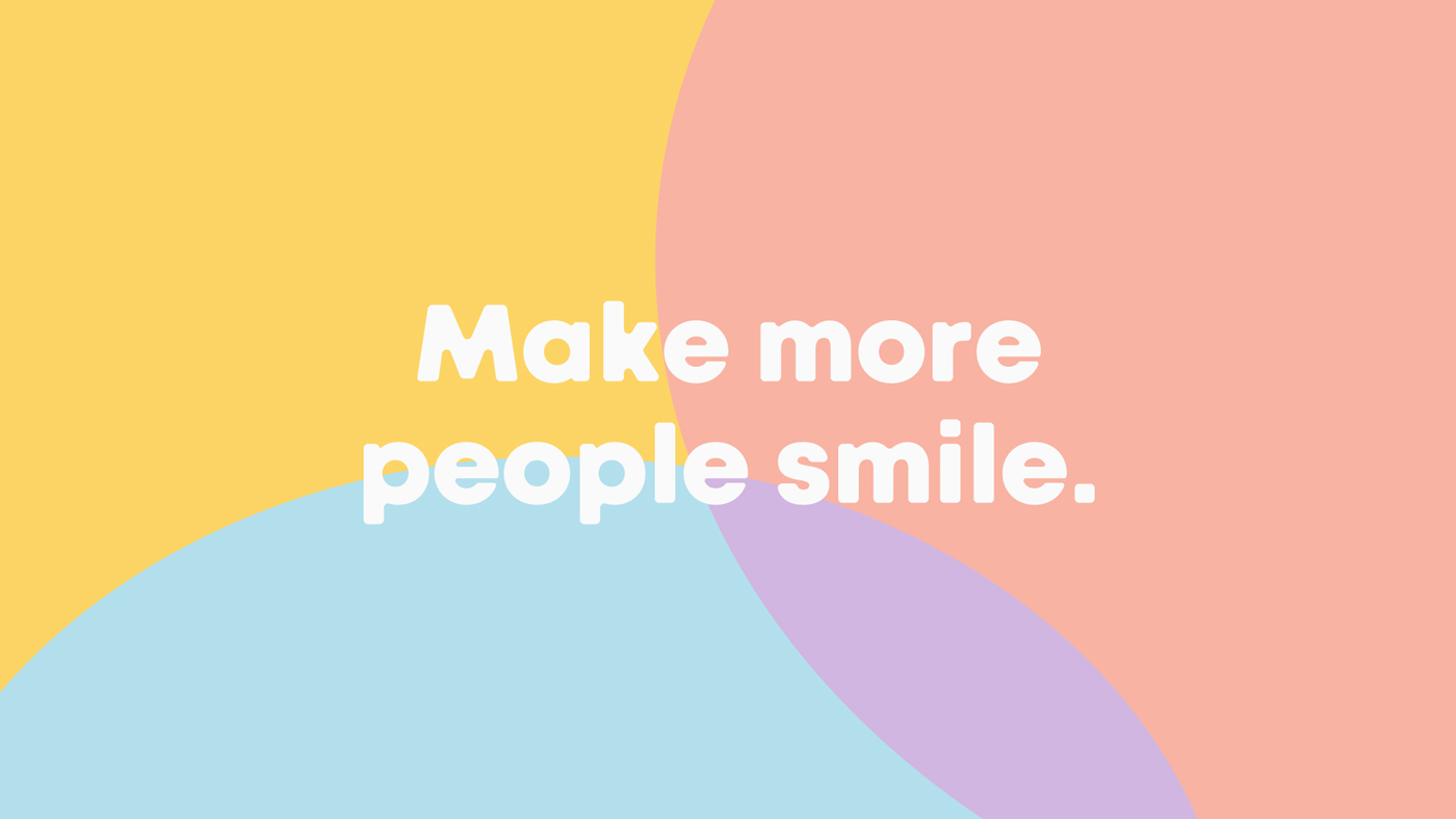 Text that says Make more people smile. is centered on a colorful background with soft pastel yellow, peach, blue, and purple abstract shapes.